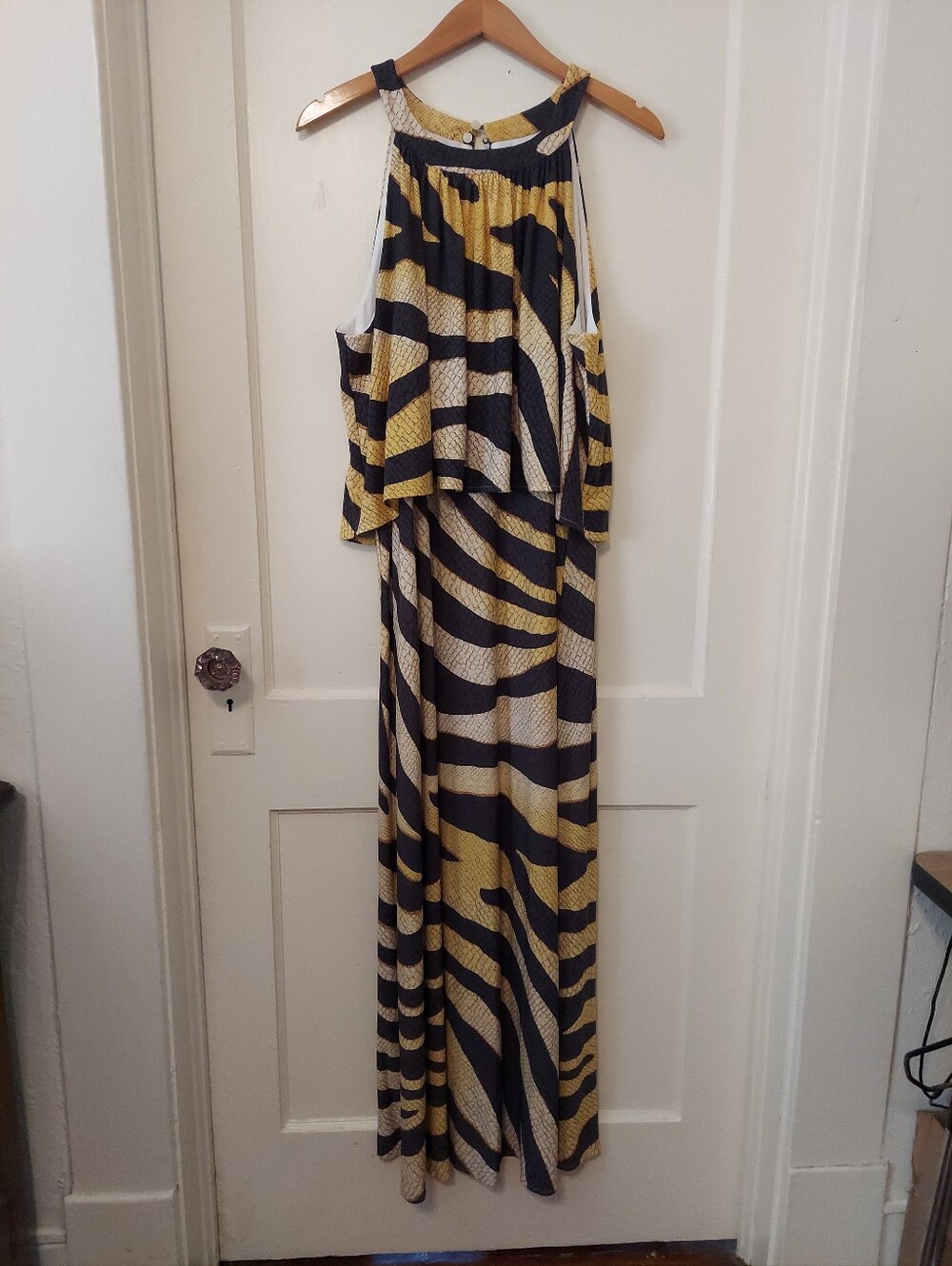 Chicos Golden Zebra Print Sleeveless Layer Maxi Dress Womens 3/XL/16-18 Vacation